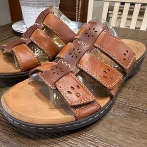Clarks Ultimate Collection Leisa Cacti Q Brown Leather Sandals Women Size 11